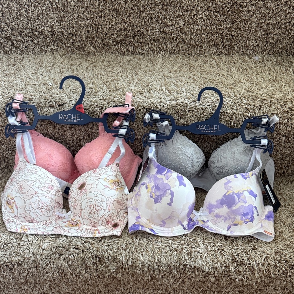 Rachel Women's Lace and Floral Bra Set - Pink, Gray, Purple 34B (BOTH SETS) $30